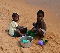 Children doing dishes